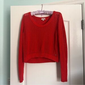 Guess Red Textured Crochet Cropped Sweater